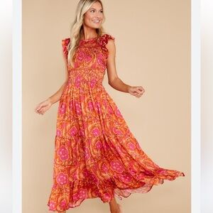 Cleobella Giselle Floral Ankle Dress in Orange/Pink - worn once